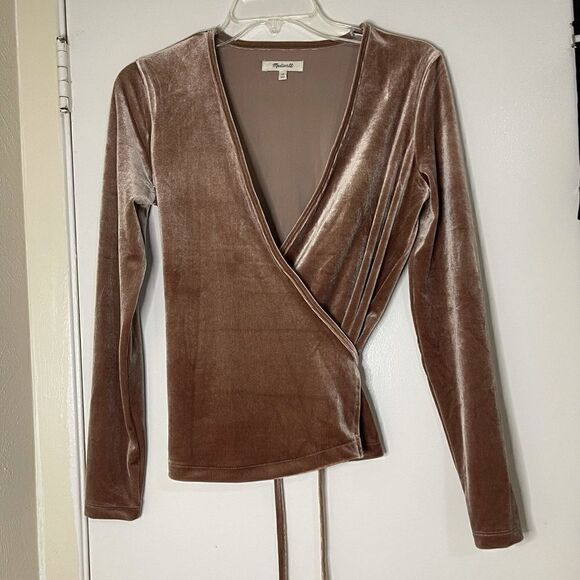 Madewell Velvet Ballet Wrap long sleeve Top XS - Picture 2 of 7